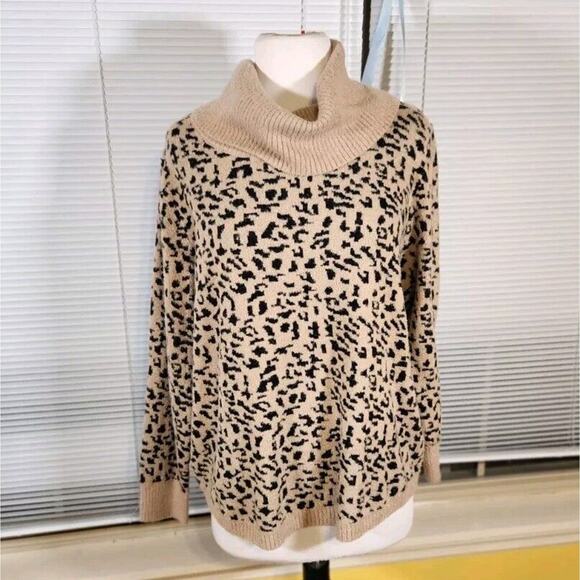 Rachel Zoe $262 XL Leopard Print Cowlneck Super Soft Tunic Sweater - Picture 1 of 8